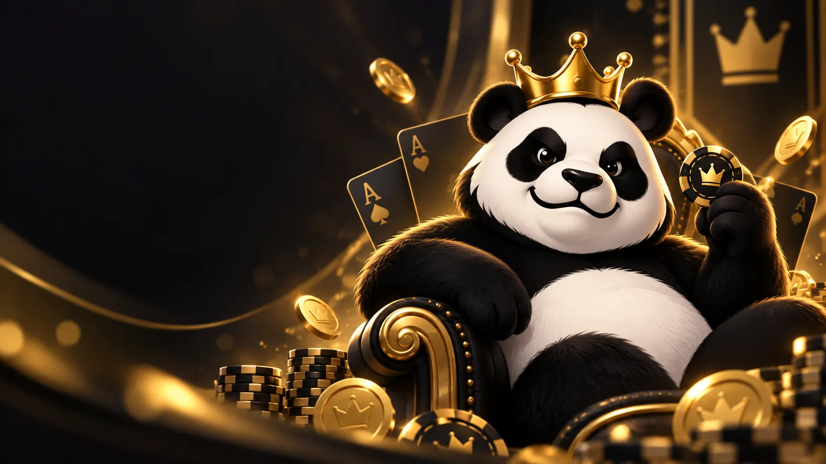 Ilustração editorial de um panda com coroa em ambiente inspirado em cassino
